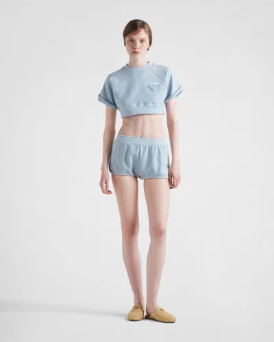 Prada Triangle-patch Jersey Mini Shorts In Blue