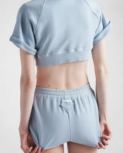 Prada Triangle-patch Jersey Mini Shorts In Blue
