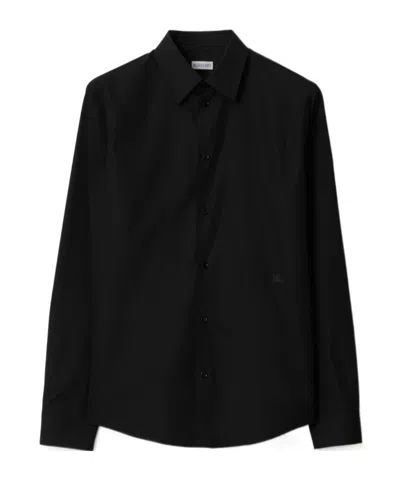 Burberry Tailored Shirt With Curved Hem And Point Collar In Black