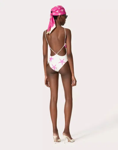 Valentino Starfish Printed Swimsuit In Ivory Pink
