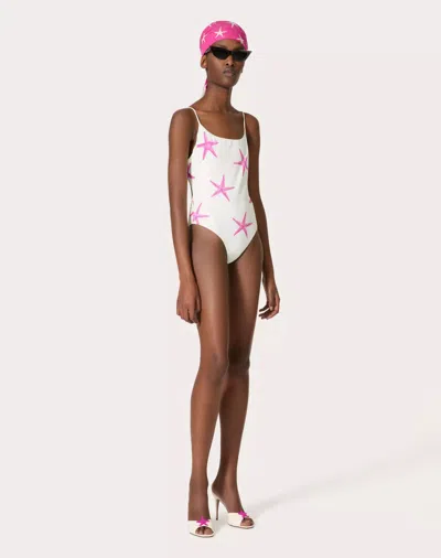 Valentino Starfish Printed Swimsuit In Ivory Pink