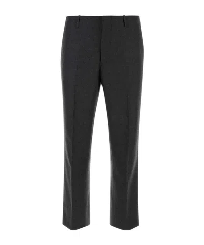 Prada Wool Trousers With Creased Design And Pockets In Slate Grey