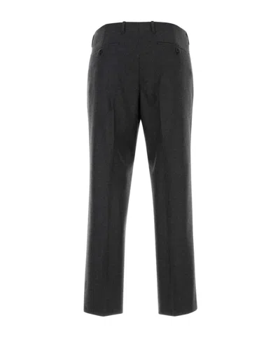 Prada Wool Trousers With Creased Design And Pockets In Slate Grey