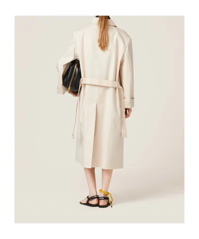 Miu Miu Single-breasted Double Cotton Raincoat In Natural Color