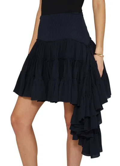Loewe Midnight Blue Silk Mini Skirt In Black