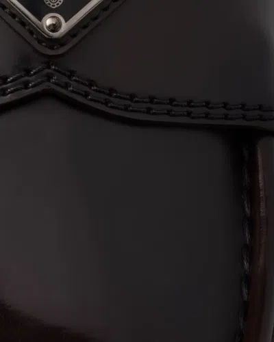 Prada Triangle Logo Chocolate Brushed Leather Loafers In Black