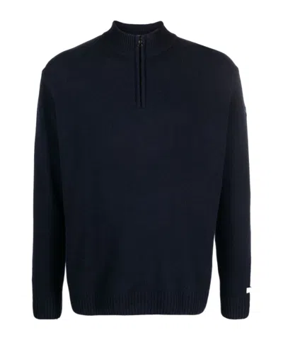 Paul & Shark Summer Wool Half-zip Sweater With Alcantara® Details In Blue