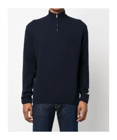 Paul & Shark Summer Wool Half-zip Sweater With Alcantara® Details In Blue
