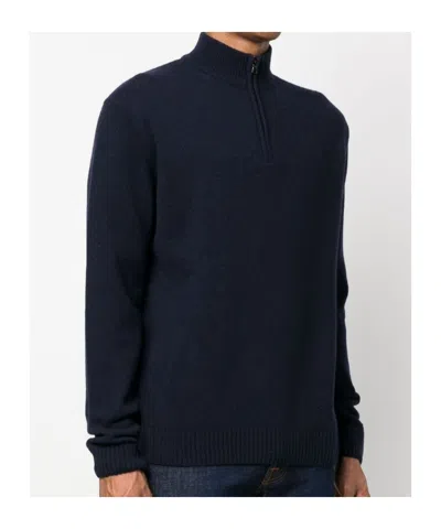 Paul & Shark Summer Wool Half-zip Sweater With Alcantara® Details In Blue