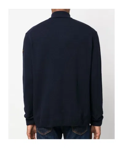 Paul & Shark Summer Wool Half-zip Sweater With Alcantara® Details In Blue
