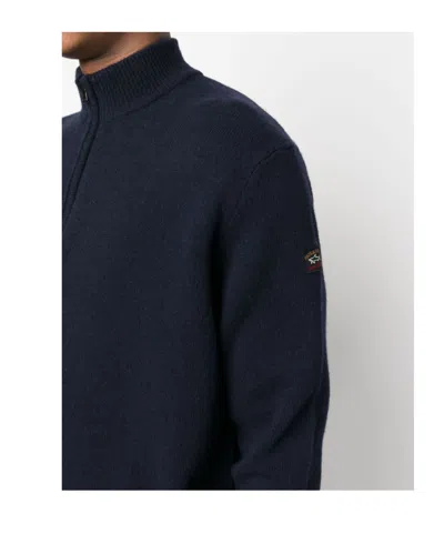 Paul & Shark Summer Wool Half-zip Sweater With Alcantara® Details In Blue