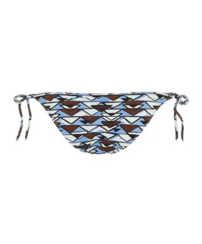 Prada Printed Stretch Nylon Bikini Bottom In Blue