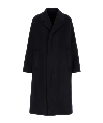 Prada Wool Blend Coat With Buttoned Cuffs In Blue