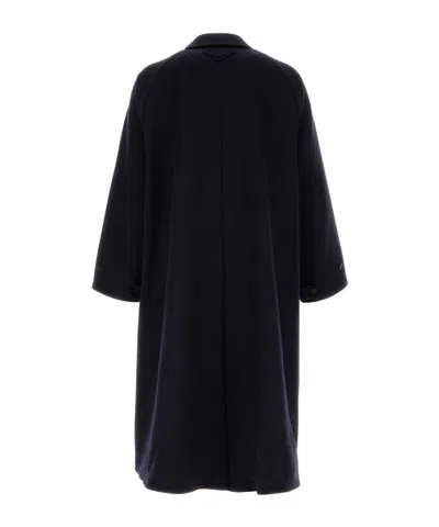 Prada Wool Blend Coat With Buttoned Cuffs In Blue