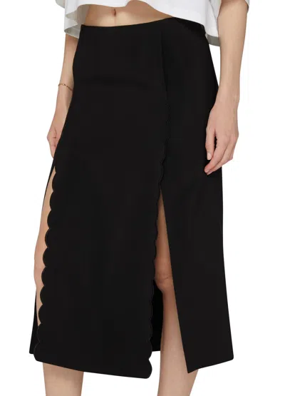 Chloé Soft Twill Midi Skirt With Scalloped Trim In Black