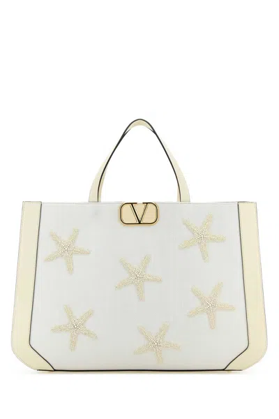 Valentino Structured Silhouette Shopping Bag With Starfish Embellishments In White