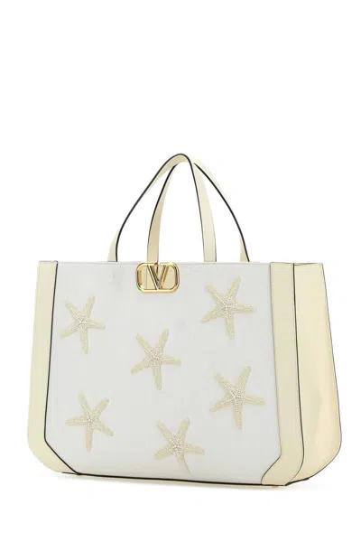 Valentino Structured Silhouette Shopping Bag With Starfish Embellishments In White