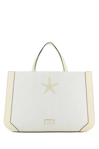 Valentino Structured Silhouette Shopping Bag With Starfish Embellishments In White