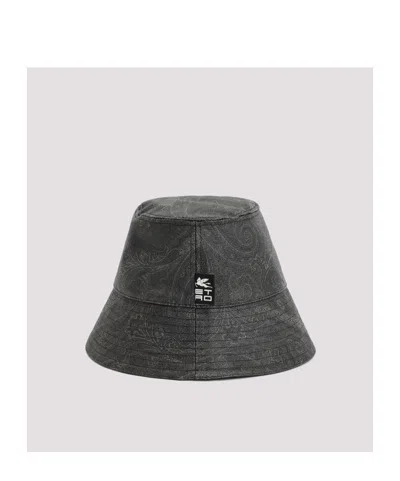 Etro Allover Paisley-printed Bucket Hat In Black