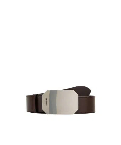 Miu Miu Leather Belt With Adjustable Length And Rectangular Buckle In Black