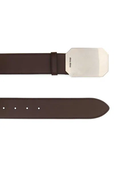 Miu Miu Leather Belt With Adjustable Length And Rectangular Buckle In Black