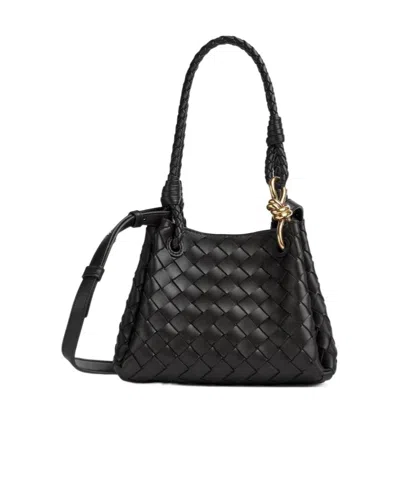 Bottega Veneta Women Parachute Small Leather Shoulder Bag With Intrecciato Motif In Black
