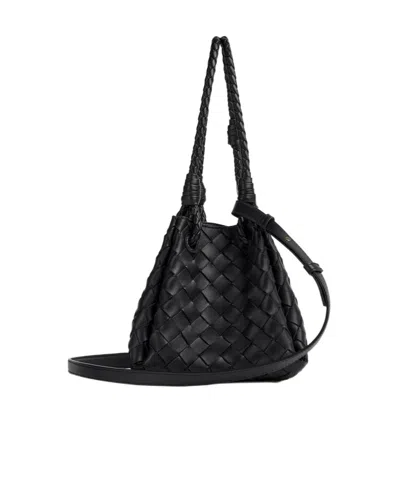 Bottega Veneta Women Parachute Small Leather Shoulder Bag With Intrecciato Motif In Black