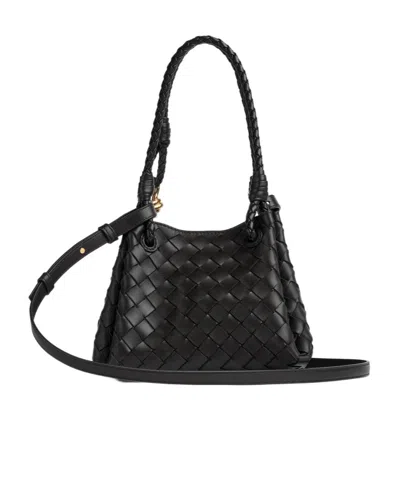 Bottega Veneta Women Parachute Small Leather Shoulder Bag With Intrecciato Motif In Black