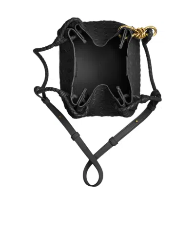 Bottega Veneta Women Parachute Small Leather Shoulder Bag With Intrecciato Motif In Black