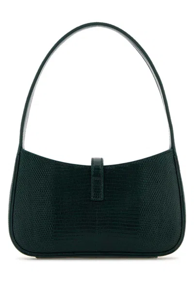 Saint Laurent Mini Structured Reptile Embossed Top Handle Handbag In Dark Green