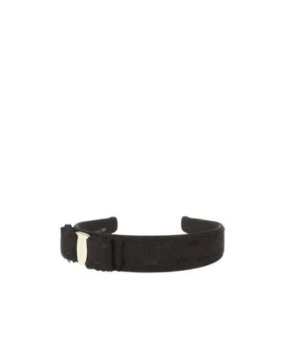 Ferragamo Black Headband With Bow And Logo Plaque