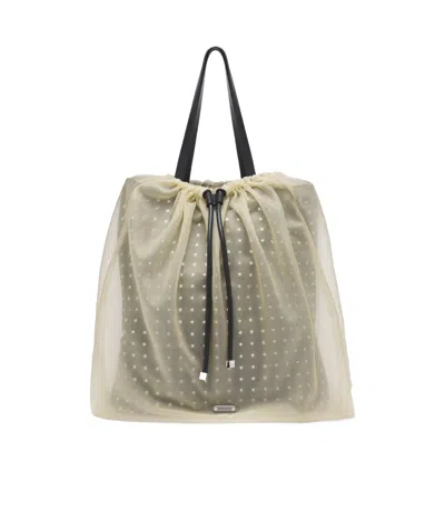 Alexander Mcqueen Mcqueen Nebula Sheer Tulle Overlay Studded Leather Tote In Black
