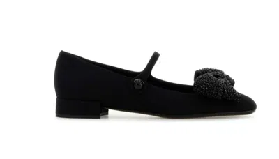 Valentino Crystal Bow Mary Jane Ballerina Flats In Black