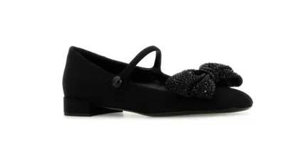 Valentino Crystal Bow Mary Jane Ballerina Flats In Black