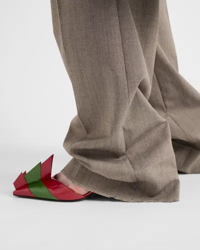 Prada Printed Belt Technical Wool Pants In Muddy Gray