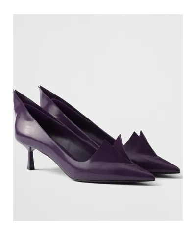 Prada Scarpe Con Tacco In Pelle Viola Donna In Gray