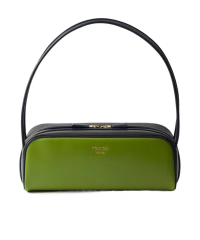 Prada Borsa A Spalla In Pelle Verde Donna In Fern Green/ebony/baltic Sea Blue