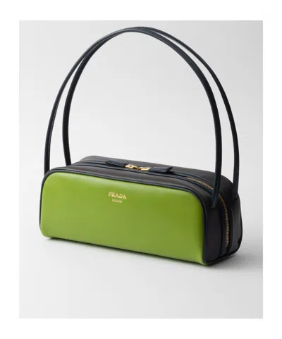 Prada Borsa A Spalla In Pelle Verde Donna In Fern Green/ebony/baltic Sea Blue
