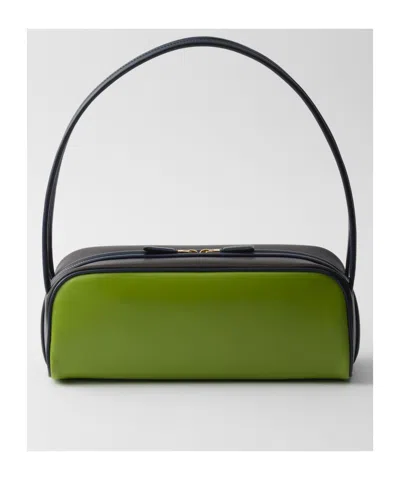 Prada Borsa A Spalla In Pelle Verde Donna In Fern Green/ebony/baltic Sea Blue