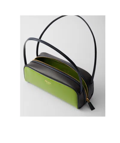 Prada Borsa A Spalla In Pelle Verde Donna In Fern Green/ebony/baltic Sea Blue