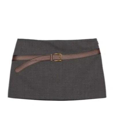 Prada 3d Printed-belt Mini Skirt - Women's - Virgin Wool/recycled Polyester In Slate Grey