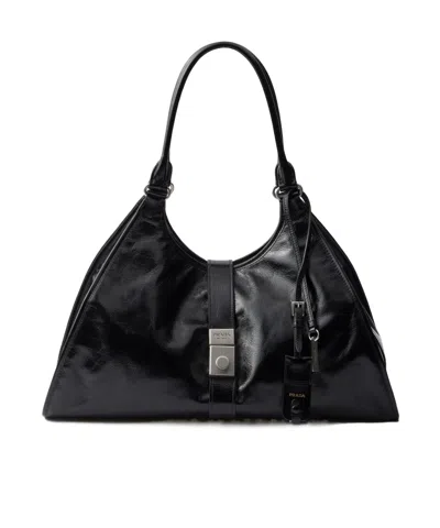 Prada Large Leather Tote Bag In Black