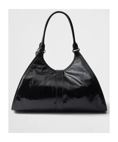 Prada Large Leather Tote Bag In Black