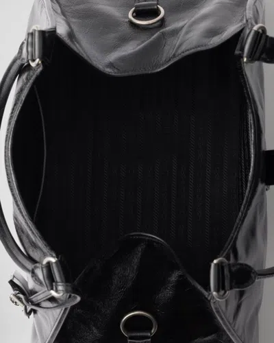 Prada Large Leather Tote Bag In Black
