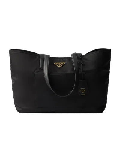 Prada Re-edition 1978 Medium Re-nylon And Saffiano Leather Tote Bags In Black