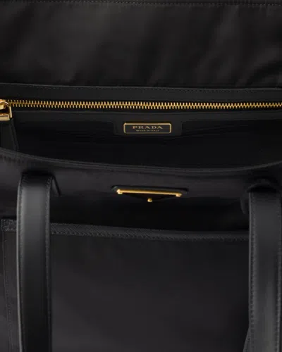 Prada Re-edition 1978 Medium Re-nylon And Saffiano Leather Tote Bags In Black