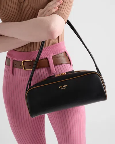 Prada Swing Smooth Leather Shoulder Bag In Black
