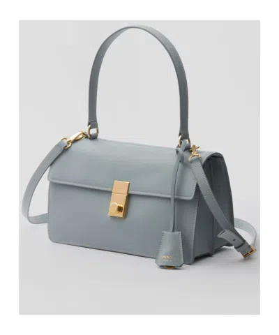 Prada Leather Structured Handbag Gold-tone Hardware In Silver
