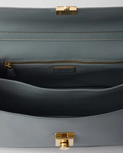 Prada Leather Structured Handbag Gold-tone Hardware In Silver