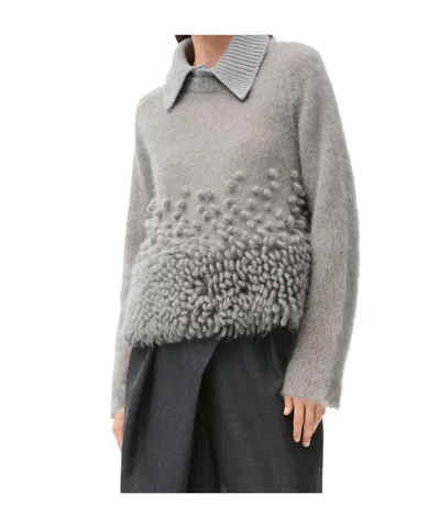 Loewe Grey Mohair Blend Polo Shirt In Gray